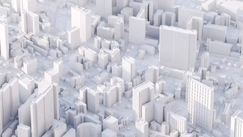 A white-scale cityscape