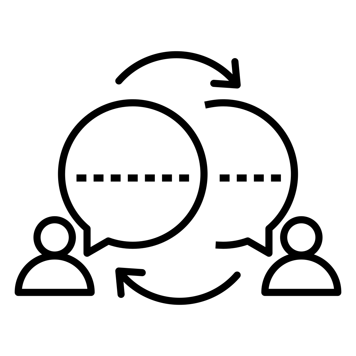 Two people talking, with arrows indicating reciprocity and listening